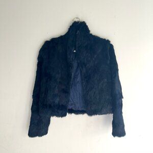 EXPRESS Midnight Blue Rabbit Fur Teddy Bomber Jacket Size XS